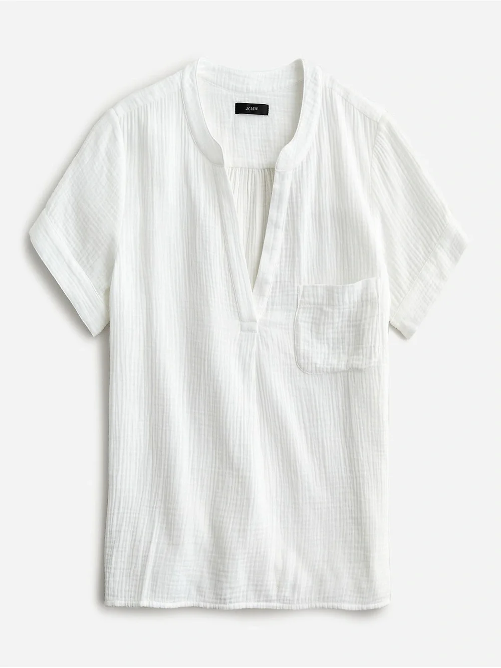 J. Crew White Split-Neck Gauze Pocket Top